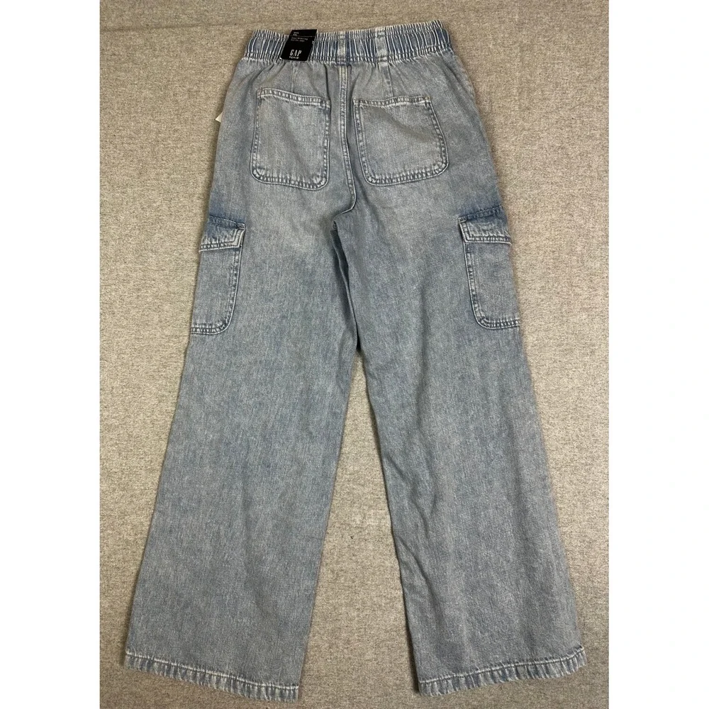 Gap Easy Wide-Leg Pull-On Jeans Girls XXL Blue NWT Cargo Pockets Light Wash